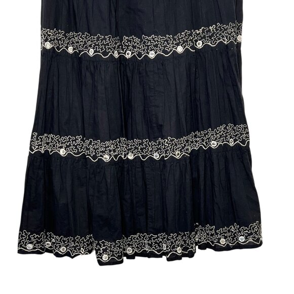Maxi Skirt Embroidered Gypsy Boho Artsy Black Nature Flowy Coastal Lagom Size 8 - Picture 3 of 11